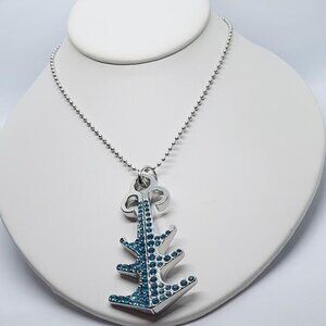 New, Blue Austrian Crystal Enameled Anchor Conertable Pendant Necklace